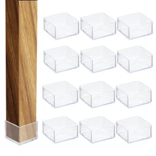 12 Pcs Chair Leg Protectors, 2.4 Inch Square PVC Chair Leg Caps, Clear