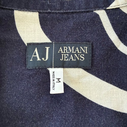 Armani Jeans Hawaiian Shirt Mens Size Medium Made In Italy Blue White Floral Vtg - Picture 7 of 7