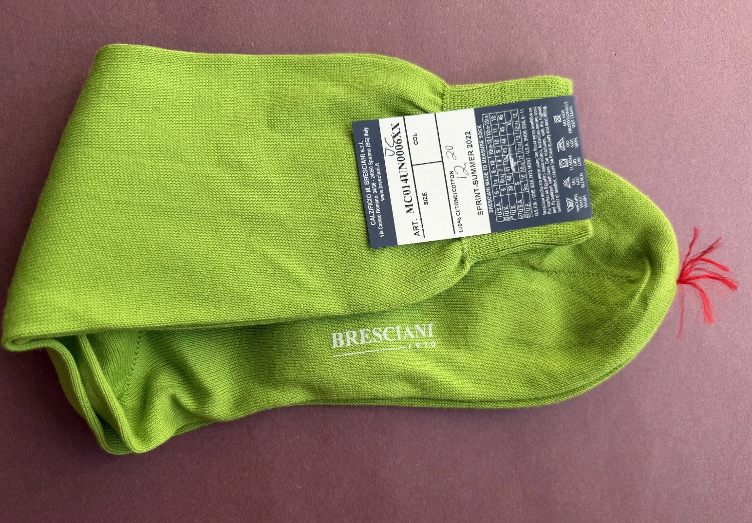 Spring/Summer 2022 Men's Bresciani Socks NWT Cotton Lime Green Solid