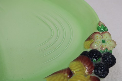 Art Deco Carlton Ware Lily Pad & Blackberries Green Flower Serving Plates x2 #L4 - Picture 11 of 11