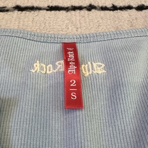 Alp N Rock Shirt Womens Size Small Blue Ribbed Floral Embroidery Stretch Henley - Imagen 3 de 8