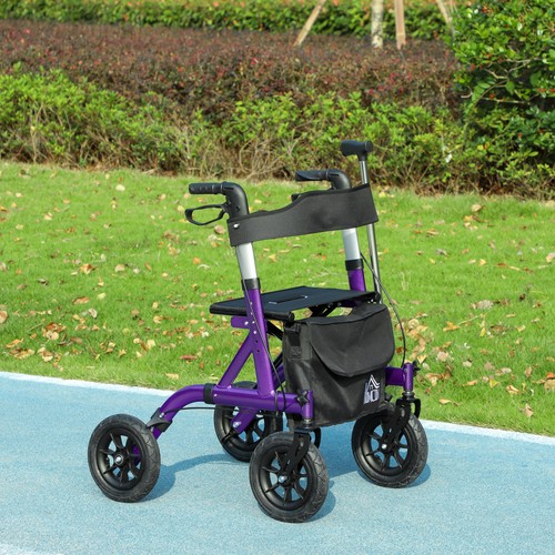HOMCOM Rollator Walker with Seat, Backrest, Bag, All-terrain Wheels - Picture 10 of 11