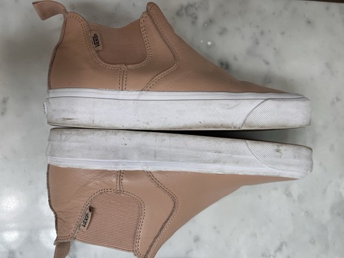 Vans Hightop Slip On Sneakers Womens 6.5 Blush Pink Nude Leather Skate Shoes - Picture 3 of 11