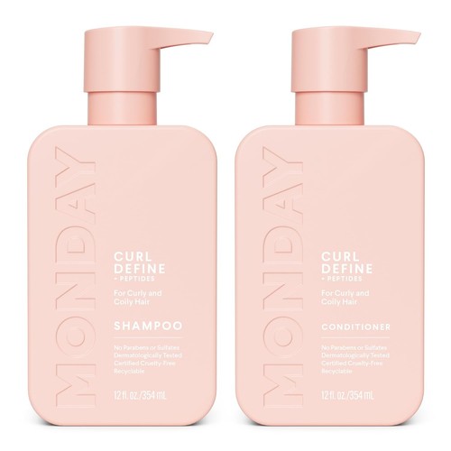 MONDAY HAIRCARE Curl Define Shampoo + Conditioner Set (2 Pack) 12oz Each, Nouris
