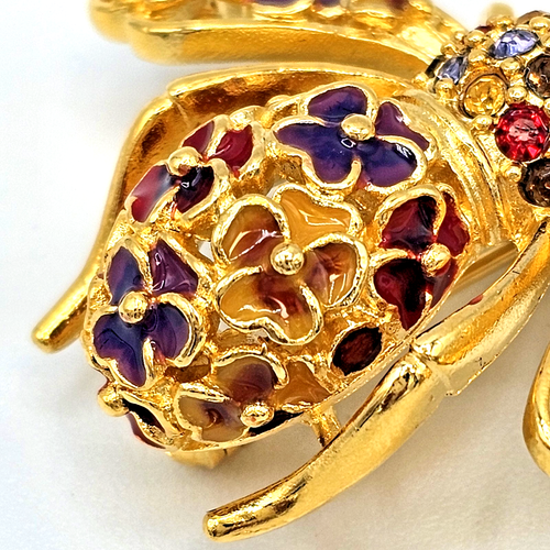 Joan Rivers Bee Brooch Pansy Flower Limited Edition 895 Jeweled Enamel Pin - Picture 11 of 12