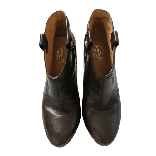 NUEVAS Botas Coach Aliza para Mujer 8 Marrón Oscuro Cuero Logo 4" Tacón Nuevas sin Caja - Imagen 3 de 9