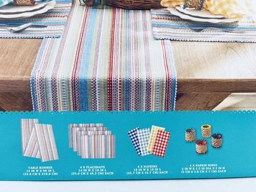 Pioneer Woman Chunky Stripe Table Linens 13 Piece Set Napkin Rings Placemats NEW - Picture 6 of 8