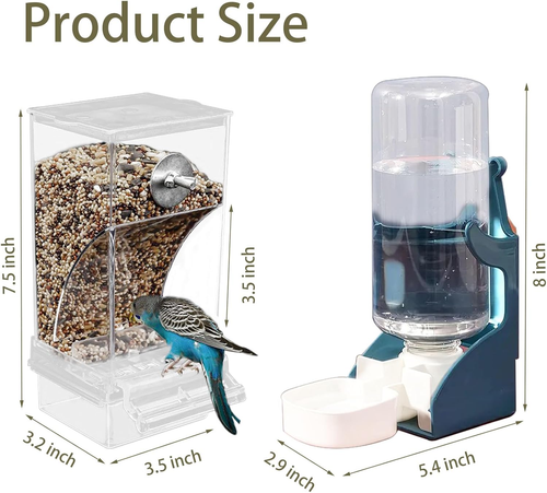 No Mess Bird Feeder Water Dispenser Set, Automatic Parrot Feeder for Cage Transp - Picture 2 of 12