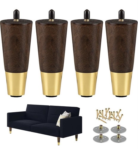 5 Inch Wooden Furniture Legs, Tapered Sofa Legs Set of 4, Mid Century Modern - Picture 3 of 6