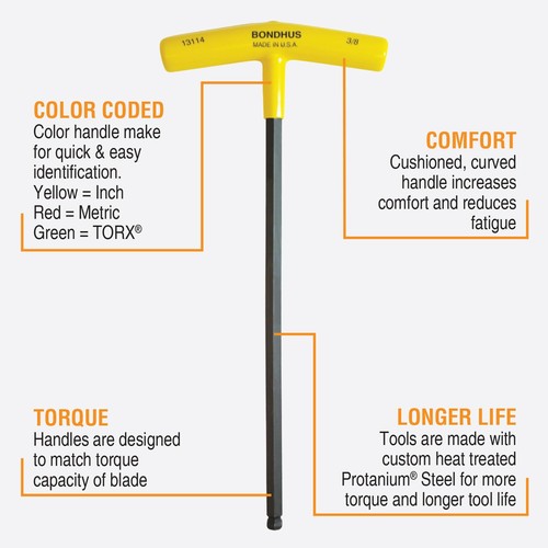 13138 Set of 10 Balldriver and Hex T-handles, sizes 3/32-3/8-Inch - Picture 2 of 7
