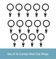Kenney Home Clip On Rings For 5/8" & 3/4" Diameter Rods 14 Pack Black