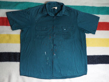 VTG 60s Sears Grunge Faded Thrash Green Chino Pocket Work Button Shirt Mens XL