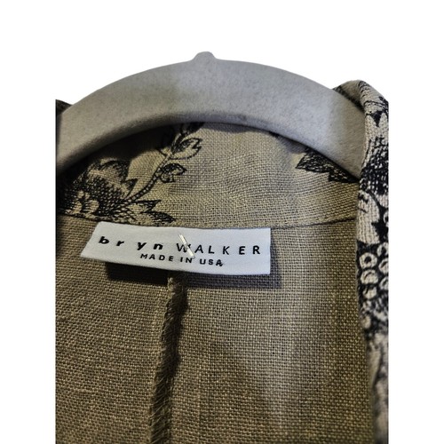 Bryn Walker S Benedict Jacket Linen Flowerl Lagenlook One Button Tan Black - Picture 4 of 5