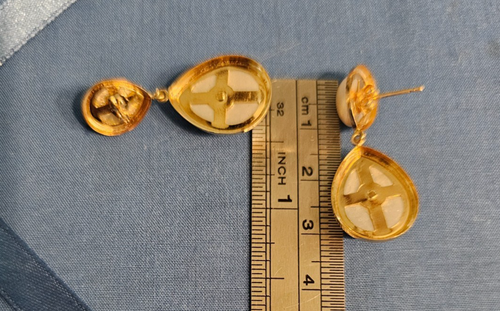 14k Gelbgold Träne Kunstperlen Ohrhänger durchbohrt Schmetterling Posten 1,25" - Bild 3 von 3