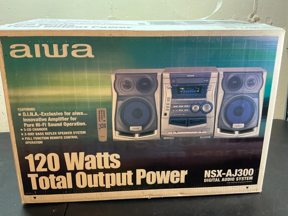 Aiwa NSX-AJ300 系统 3 CD/收音机/AUX/双磁带播放器! — 第 2/4 张图片