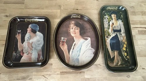 Vintage Coca Cola Serving Trays Decorative Metal Lot Of 3 Pieces VTG Coke Merch