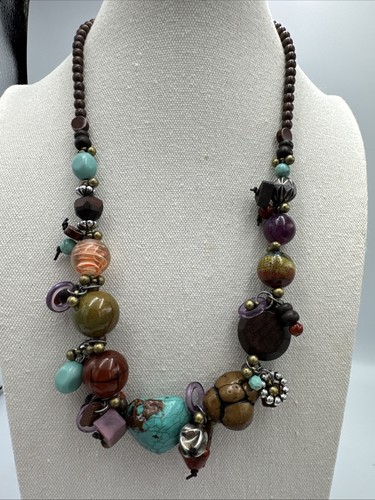 Collar BOHO Vintage Turquesa Piedra y Vidrio Multi Mediano Único - Imagen 1 de 8