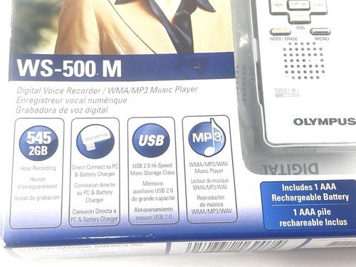 Olympus WS-500M 545 Hours Handheld Digital Voice Recorder SILVER NEW Sealed - Picture 2 of 7