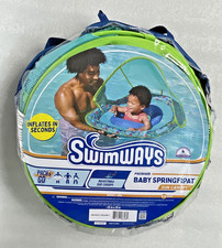 Swimways Premium Infant Baby SpringFloat Adjustable Sun Canopy Green  Blue 9 M