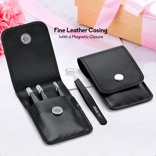 Tweezers Set 4-Piece Professional Stainless Eyebrow Hair Pluckers Eyelash +Case - Picture 4 of 6
