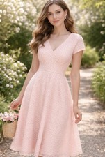 Midi Dress S Petal Pink Short Sleeve Cottage Coquette Feminine Romantic New