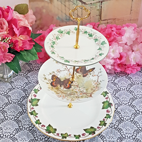 Handmade 3-Tier Butterfly & Ivy Cake Stand: Unique Dessert Serving Tray - Picture 8 of 14