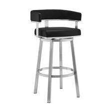 Lorin Modern 30" Seat Height Black Faux Leather and Brushed Stainless Steel M...