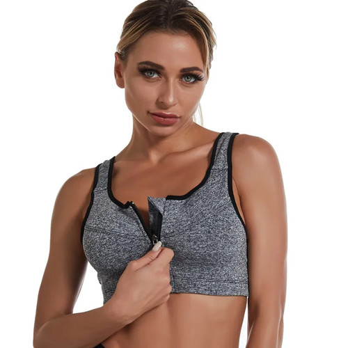 Reggiseno sportivo con cerniera anteriore push up yoga fitness jogging gilet più taglie donna - Foto 9 di 31