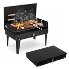 Tabletop Portable Grill with Lid & Adjustable Vents Folding Charcoal BBQ Outdoor