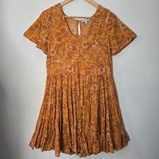 Patrons of Peace Toluca Border Mini Dress Size S Boho Orange Floral Festival