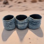 Handcrafted Vintage Studio Pottery Glazed Blue Swirl Ceramic Planter Trio