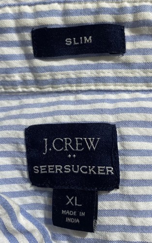 J Crew Shirt Mens XL Blue White Stripe Seersucker Button Down Slim Fit Cotton - Picture 9 of 12