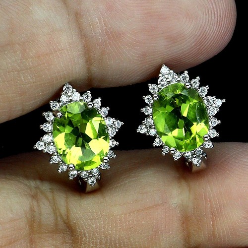 925 Sterling Silver Earrings Oval Peridot 9x7mm Natural Gemstone Jewelry - Picture 2 of 14