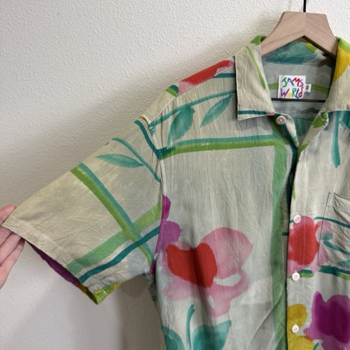 Vintage Jams World Hemd Herren Medium Blumen Knopfleiste Beachy Tropical Hawaii MÄNGEL - Bild 4 von 18