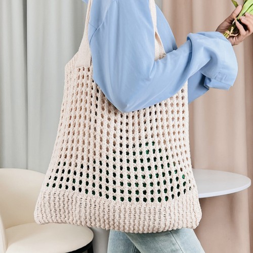 Braided Shoulder Bag Minimalist Hollow Out Crochet Beach Tote for Women - Bild 11 von 11