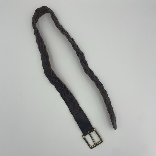 Youth Brown Leather Woven Belt With Brass Plated Buckle Size 26-28x1” School - Picture 5 of 7