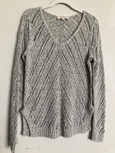LOFT Ann Taylor Bundle of Tops LARGE Velour Cowl Neck & Open Knit Sweater Gray - Picture 2 of 18