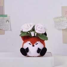 Rose Fox Pot Crochet, Handmade Crochet Amigurumi Gift, Amigurumi Crochet