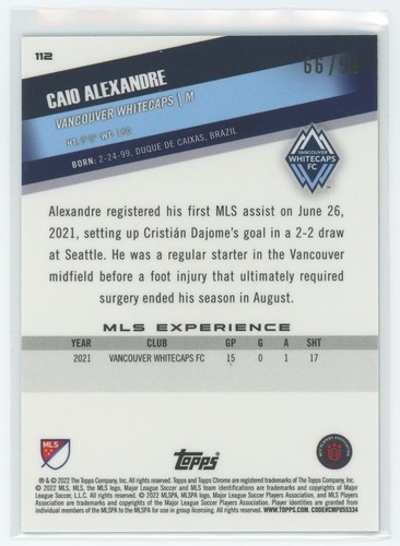 Topps 2022 cromo MLS #112 Caio Alexandre verde neón #/99 - Imagen 2 de 2