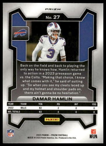 2023 Panini Prizm #27 Damar Hamlin Silver Buffalo Bills NM+ - Picture 2 of 2
