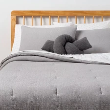 8pc Full/Queen Textured Comforter and Sheet Set Light Gray - Room Essentials