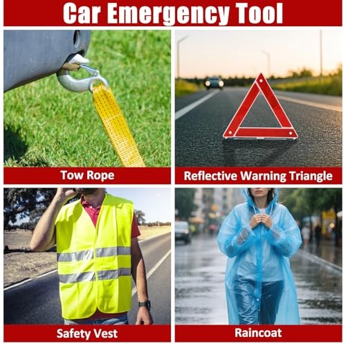 Auto Pannen Notfall Kit, Auto Sicherheit Kit Tragbare Fahrzeug Kits für Schwarz - Bild 7 von 8