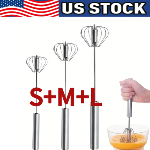 3X Halbautomatischer Schneebesen Hand Push Eierschläger Edelstahl Mixer Mixer - Bild 1 von 10