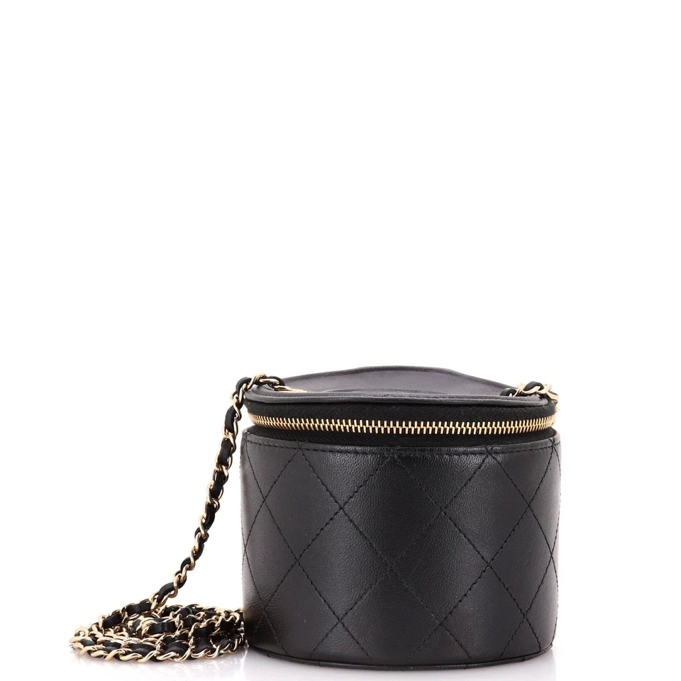 Chanel CC Round Vanity Case with Chain Quilted Lambskin Mini