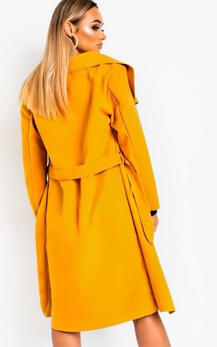 Women’s Boohoo Long Waterfall Duster Coat Ladies Belted Drape Trench Jacket 6-10 - Picture 3 of 9