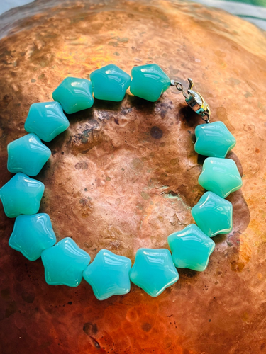 Preciosa PULSERA AZUL CALCEDONIA Cierre Plata Color Brillante 8 1/4" Forma Estrella - Imagen 3 de 5