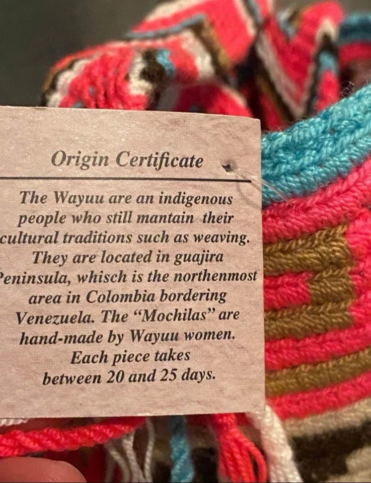 Handmade Wayuu Mochila Bag – Multicolor Traditional Shoulder Bag – Used - Image 3 of 4