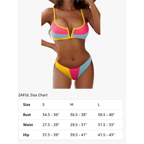 Conjuntos de bikini de corte alto acanalados con alambre en V cami bikini traje de baño talla L de ZAFUL para mujer - Imagen 5 de 5