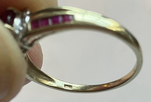 Antique Vintage Ruby Diamond Halo Ring in 10K Gold - Picture 6 of 6