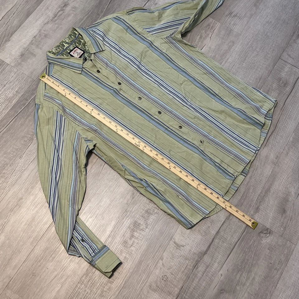 Camisa J. Garcia Para Hombre XL Verde y Azul Rayas Camisa Abotonada Puño Abatible Foto 4 de 4